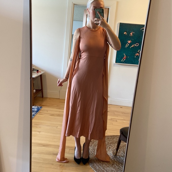 Sandro Trudy Dress | blush peach maxi dress with adjustable ties ballet inspired - Picture 6 of 8